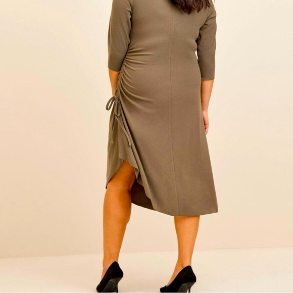 Torrid Midi Rib Asymmetrical Boat Neck 3/4 Sleeve Dress Olive Green size 2X - Picture 2 of 8